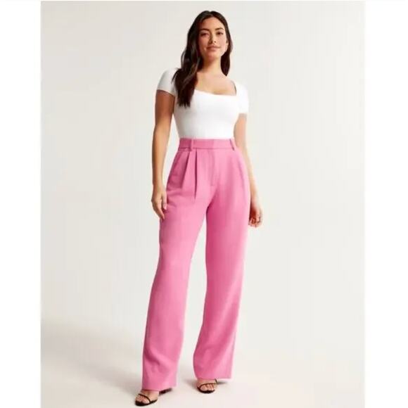 ABERCROMBIE & FITCH Sloane Tailored Wide Leg Pant Bubblegum Pink Sz 33 NWT {I50} - Picture 4 of 5